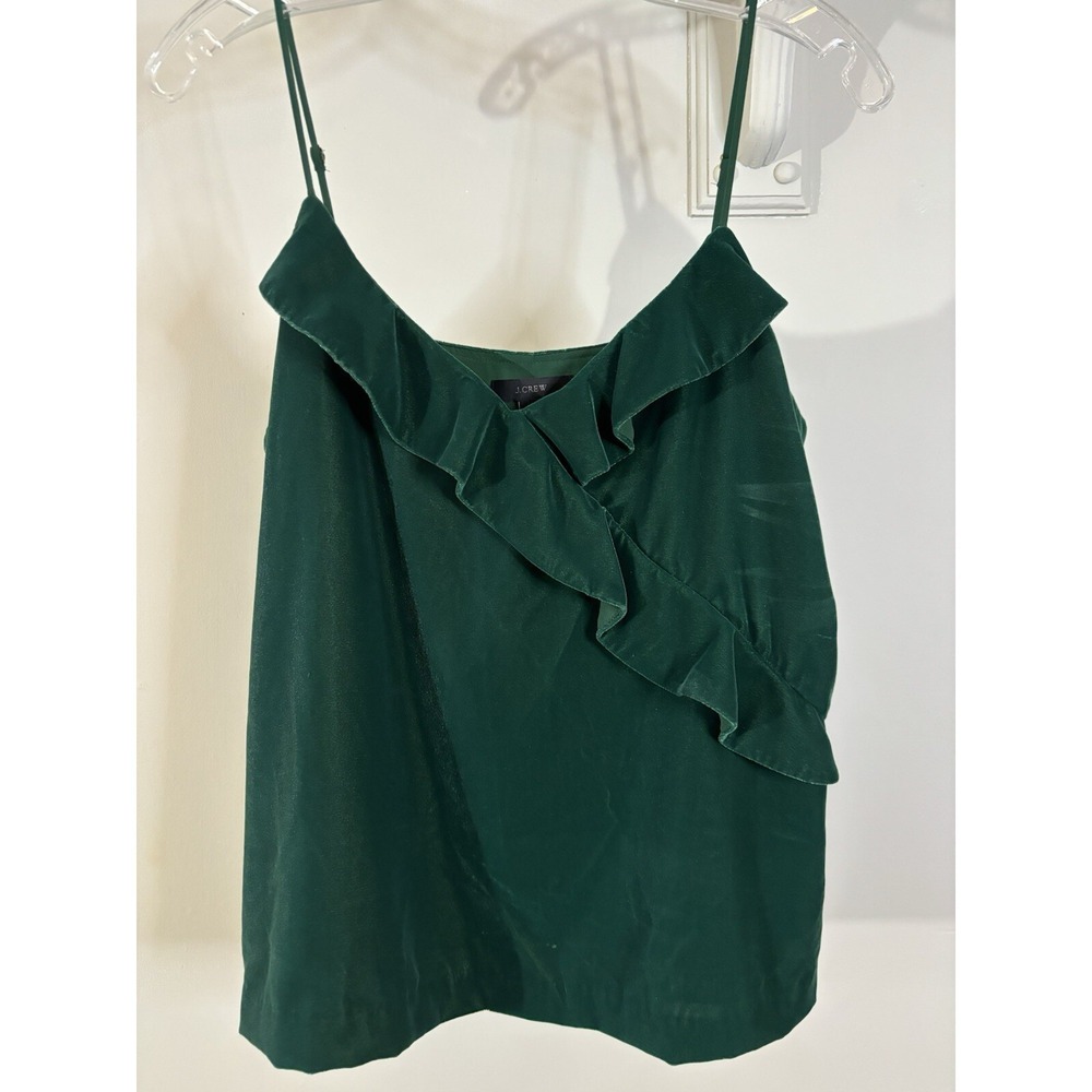 J CREW Green Velvet Ruffle Cami Tank 6 Christmas Holiday